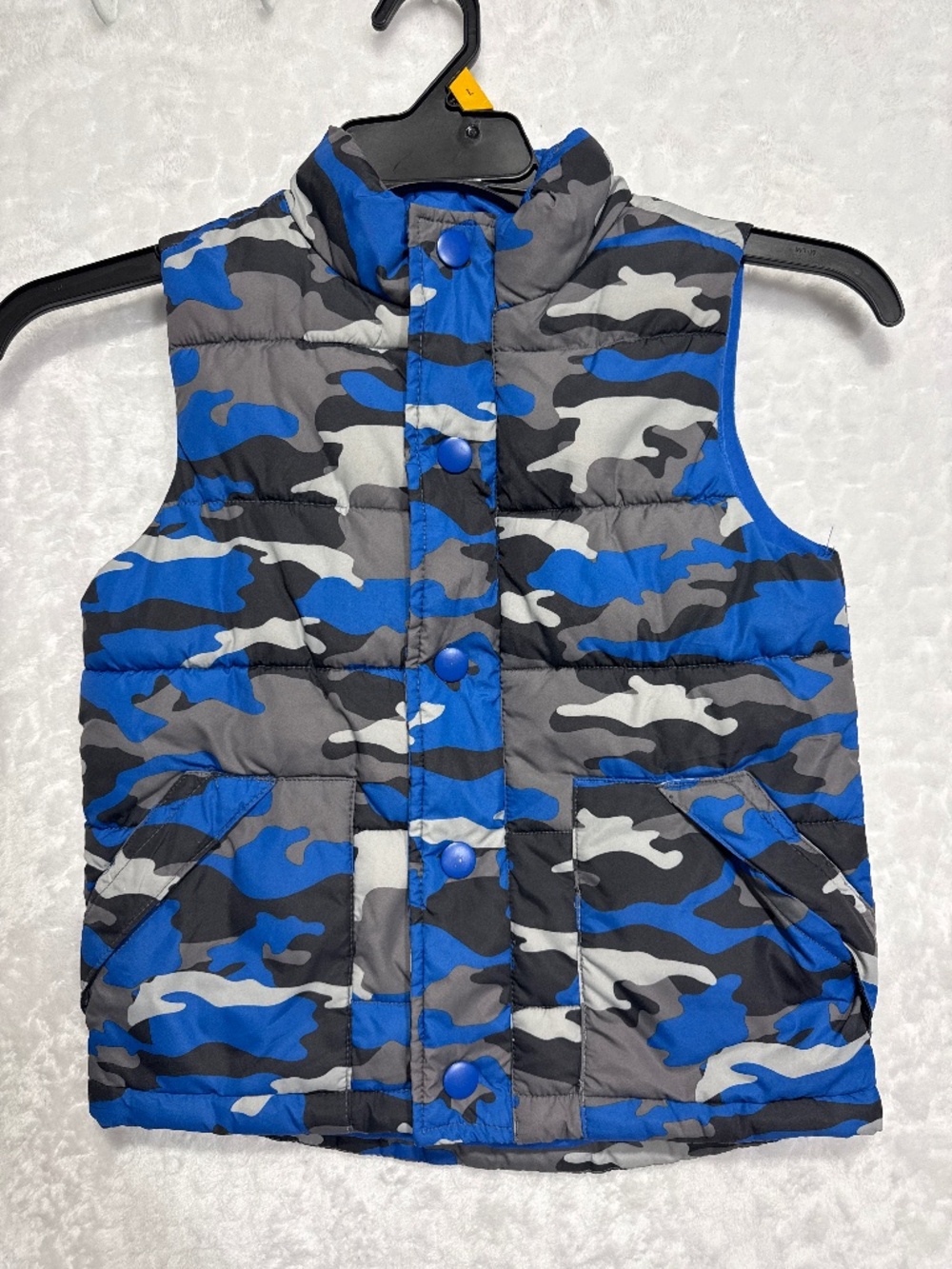 Gymboree Boys Blue gray Camouflage Puffer Vest Jacket w/Pockets Size Small 5-6